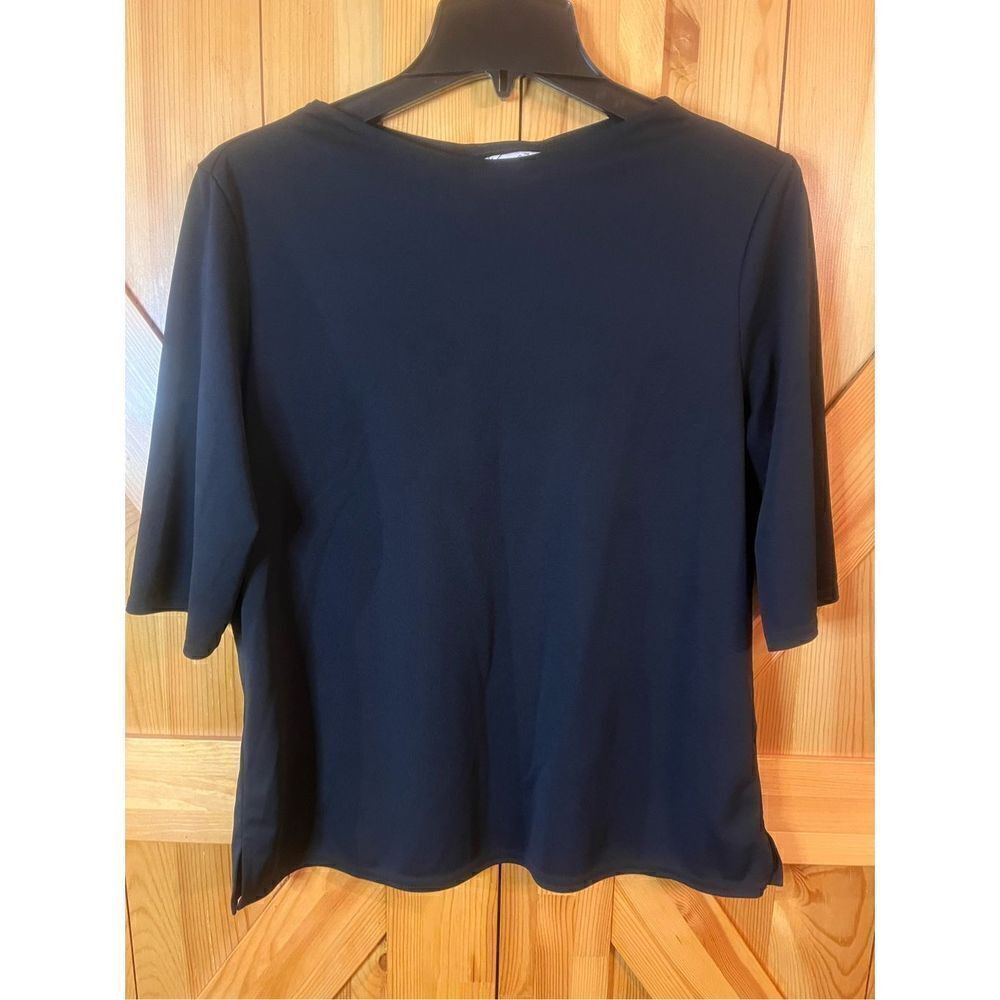 Kathie Lee collection short sleeve, black blouse, size large (1586)